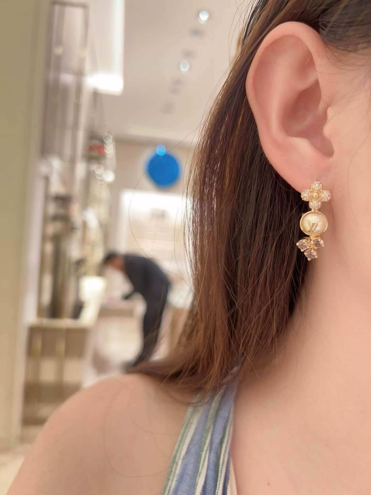 Louis Vuitton Gold Tone Earrings with Crystal Accents Louis Vuitton Gold Tone Earrings with Crystal Accents